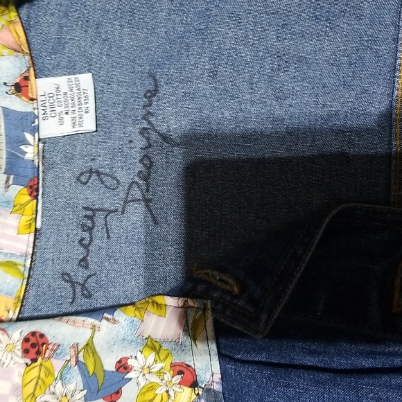 LACEY J DESIGNS Custom Upcycled Embroidered Ladybug Jean Jacket - Large Pockets - Picture 3 of 11